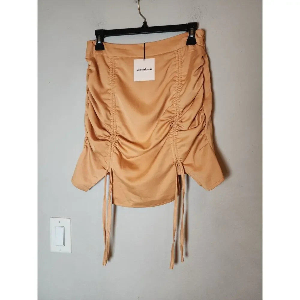 NWT Revolve Superdown Satin Adjustable Ruched Xio Mini Skirt‎ Orange Size Medium